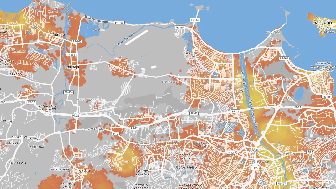Bike Grade map of Toa Baja Municipio, PR