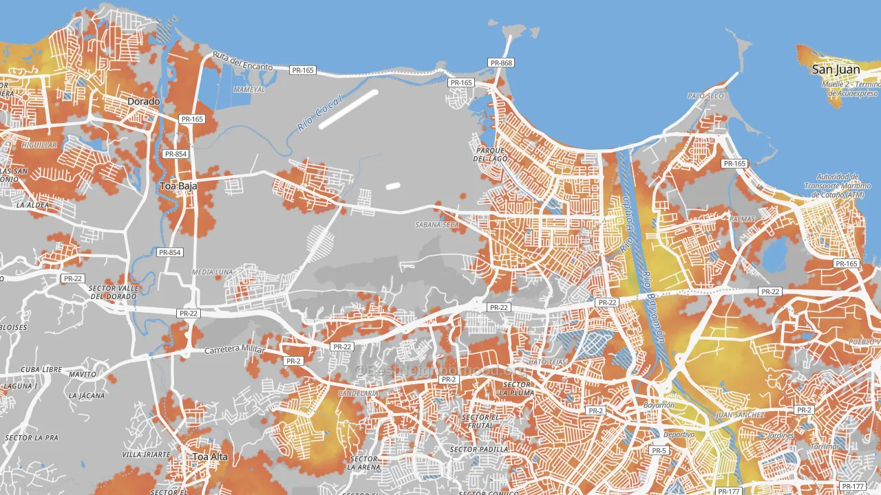 Bike Grade map of Toa Baja, PR