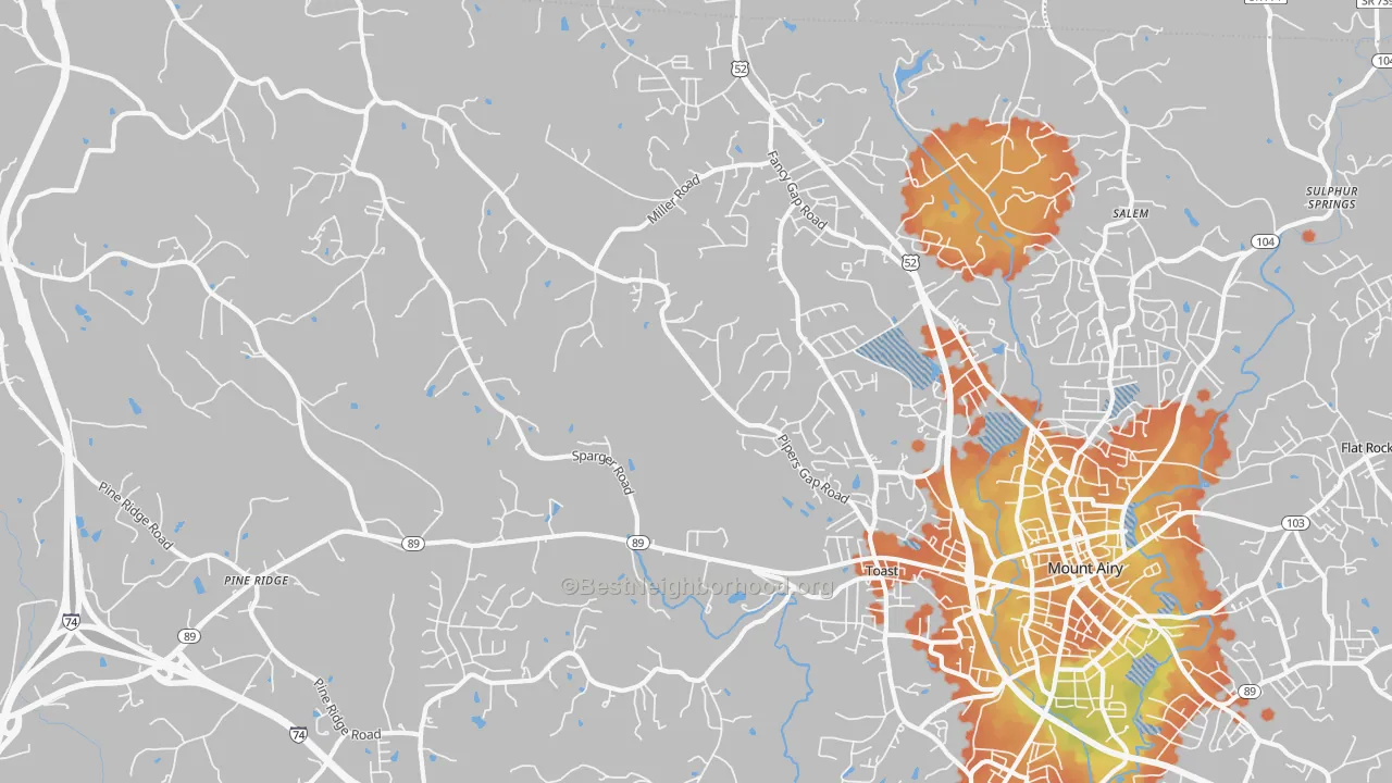 Bike Grade map of Toast, NC