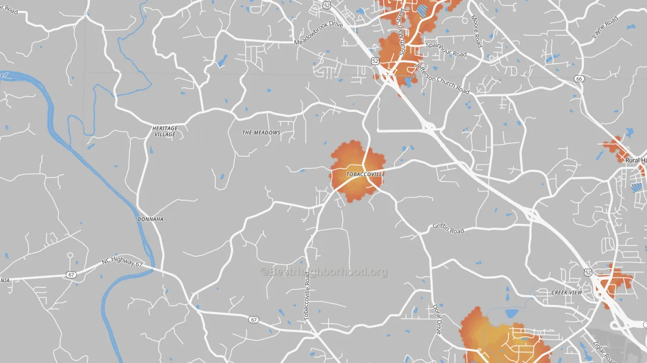Bike Grade map of Tobaccoville, NC