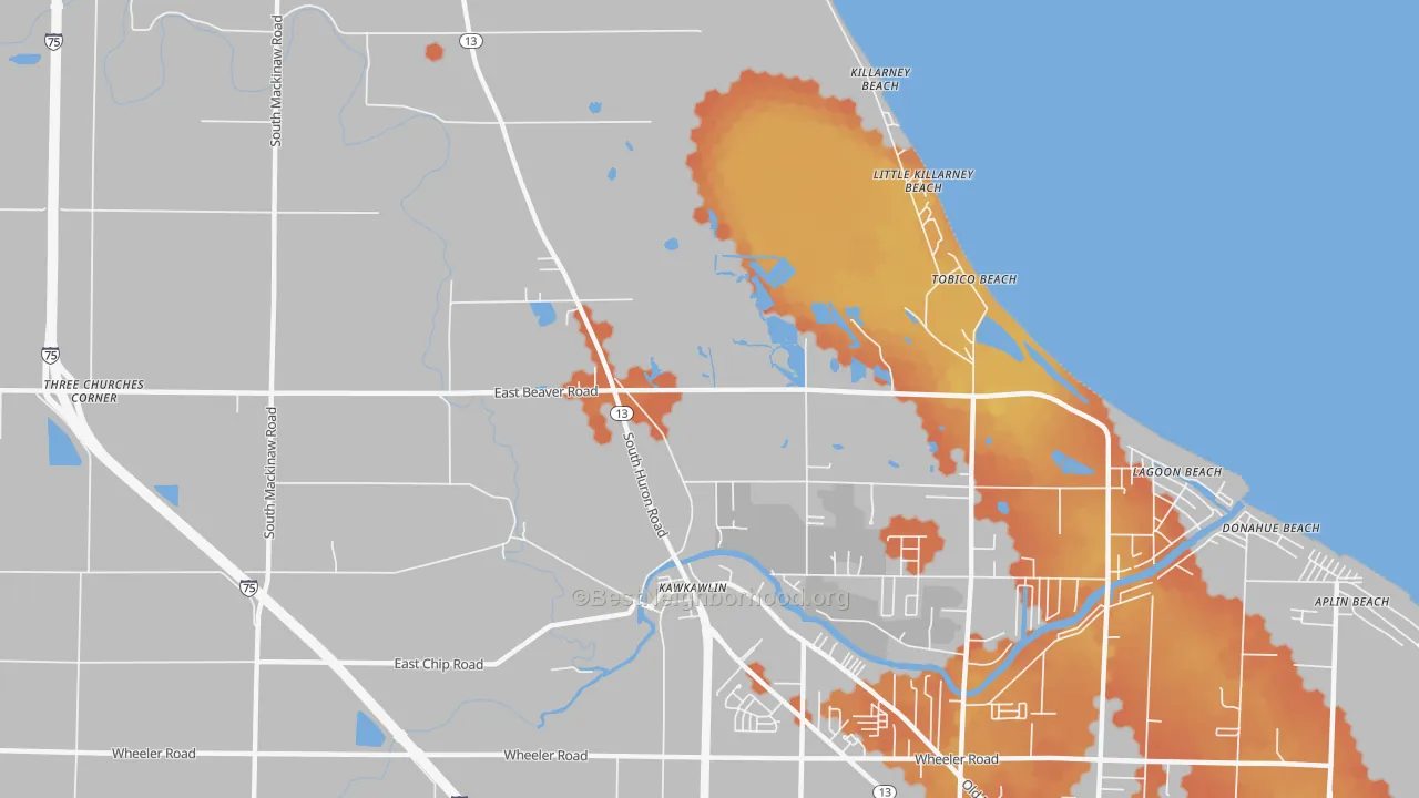 Bike Grade map of Tobico Beach, MI