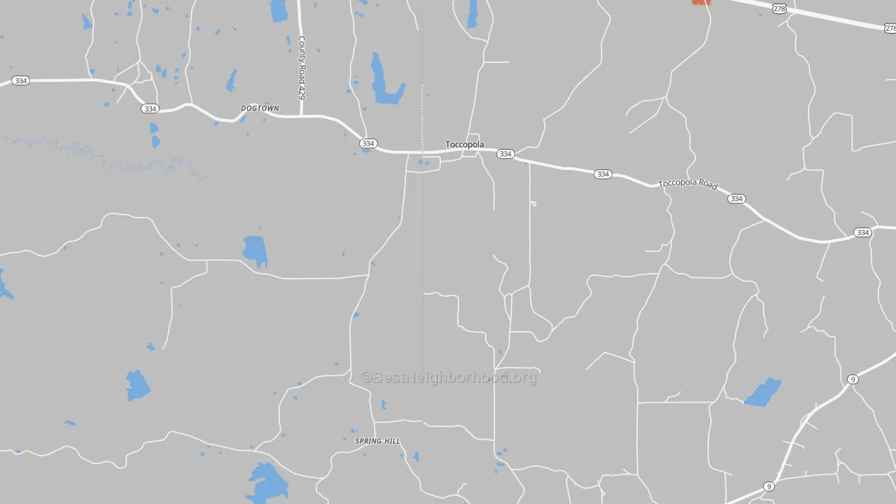 Bike Grade map of Toccopola, MS