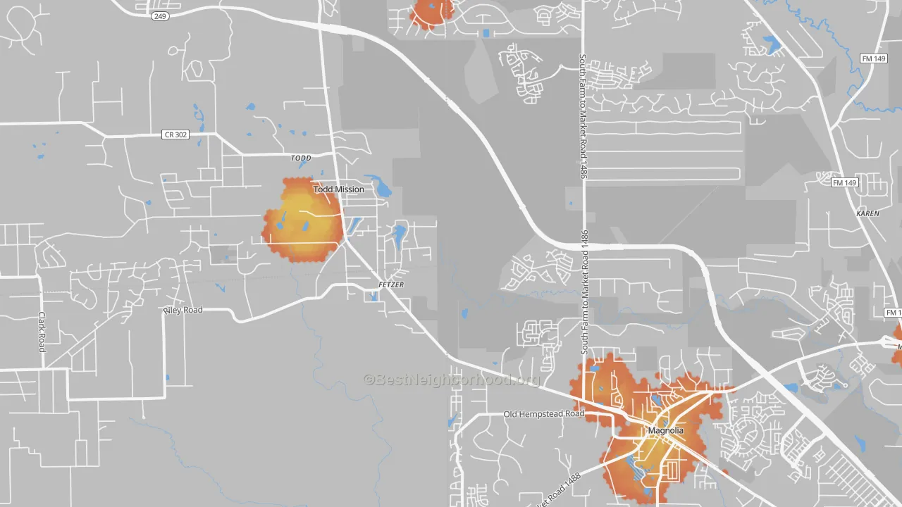 Bike Grade map of Todd Mission, TX