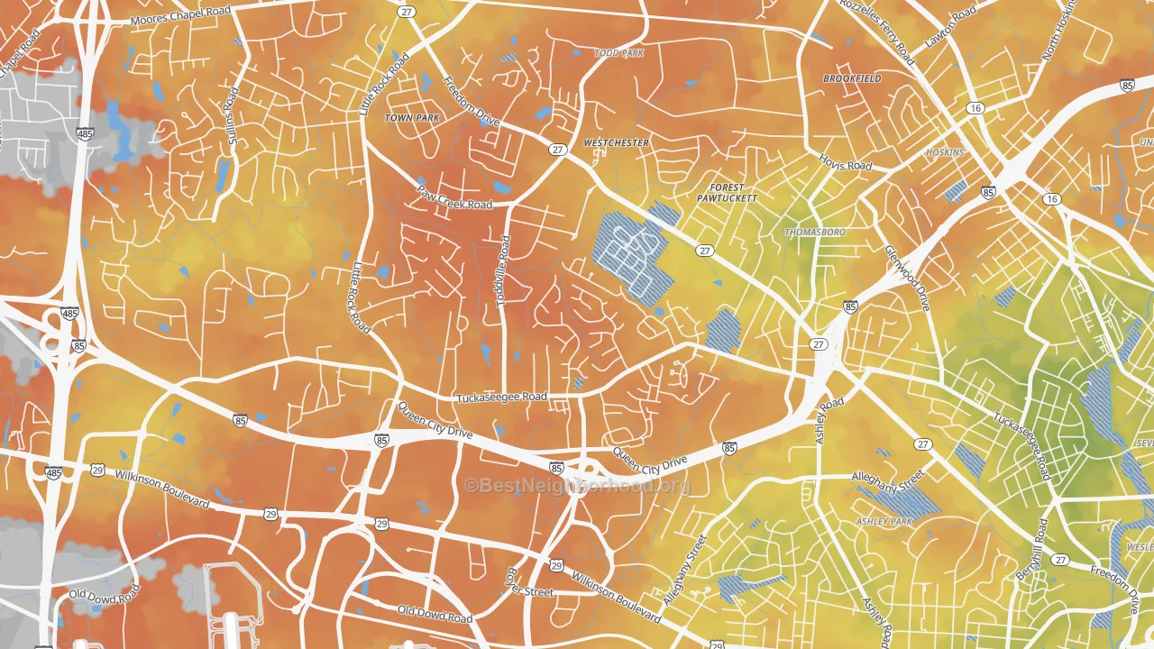 Bike Grade map of Toddville Road, Charlotte, NC