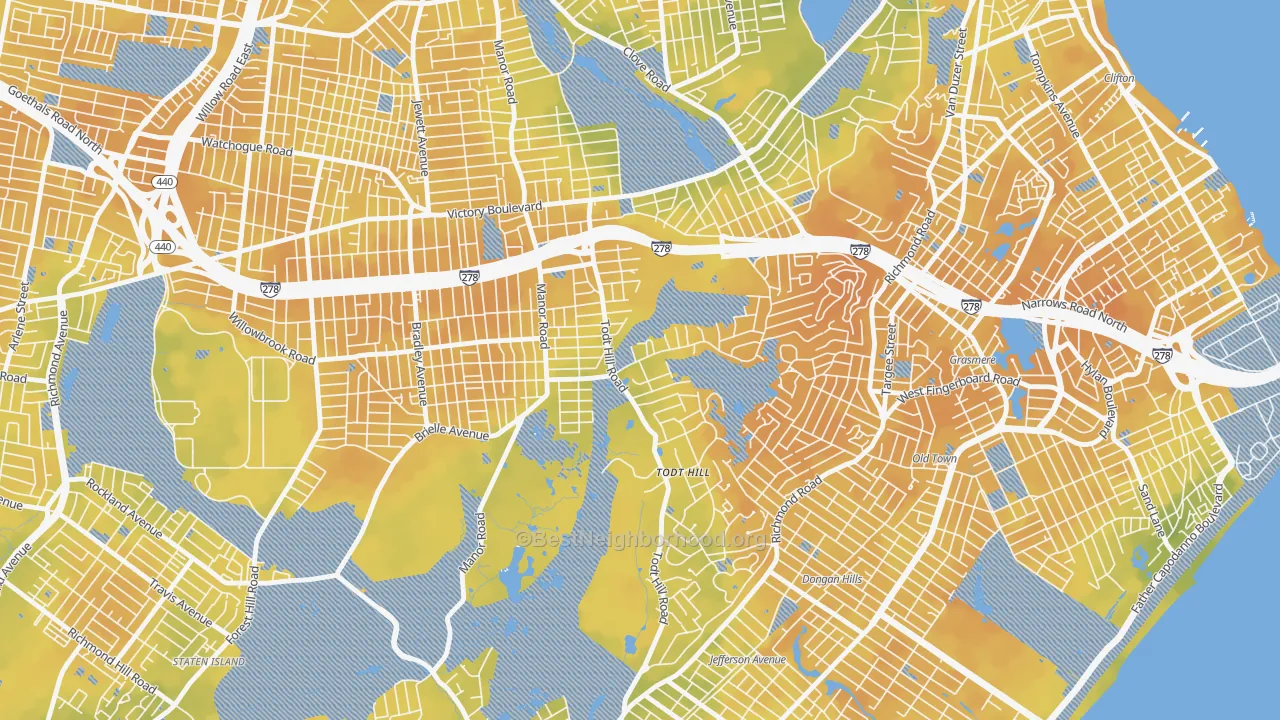Bike Grade map of Todt Hill, Staten Island, NY
