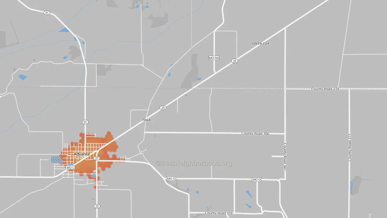 Bike Grade map of Toga, MO