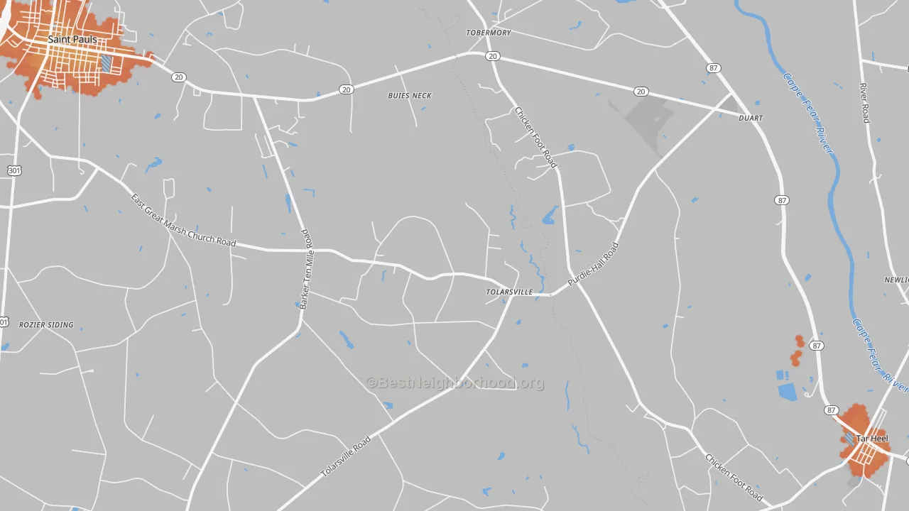 Bike Grade map of Tolarsville, NC