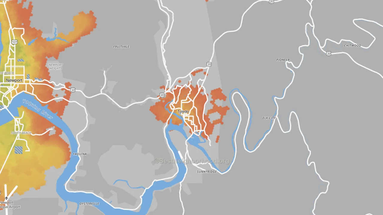 Bike Grade map of Toledo, OR