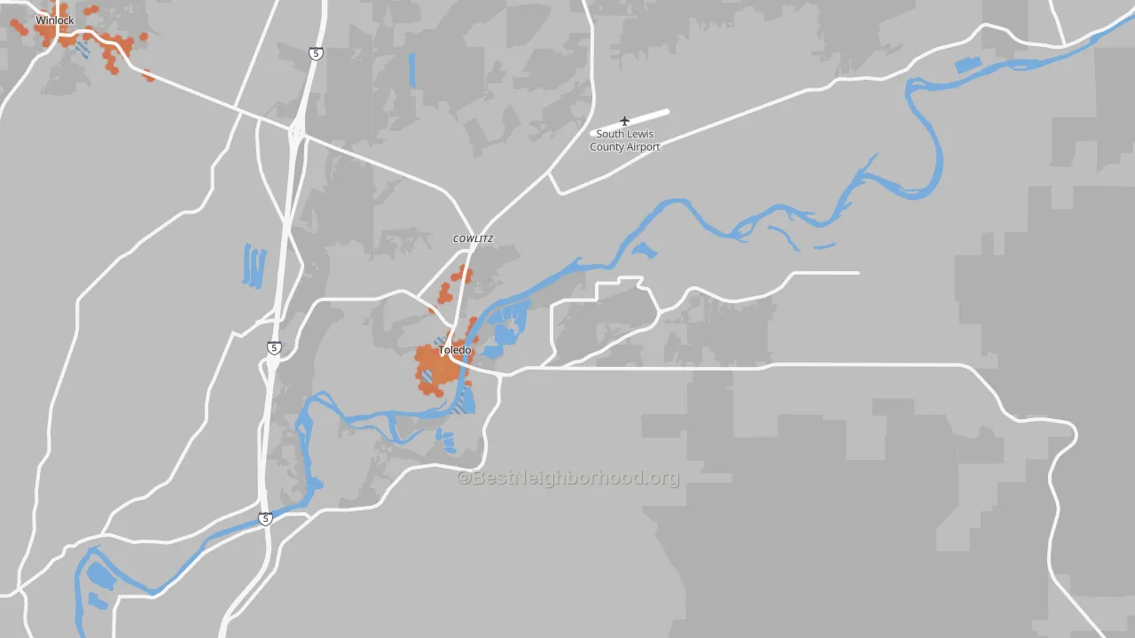 Bike Grade map of Toledo, WA