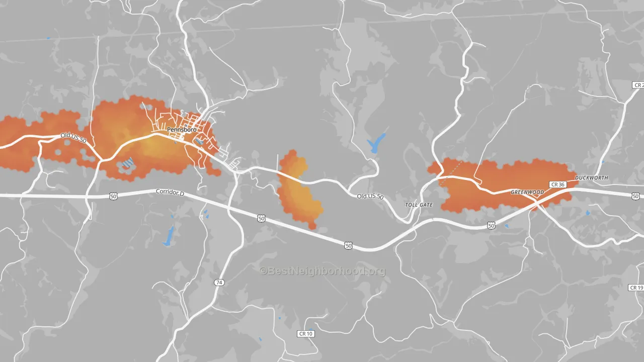 Bike Grade map of Toll Gate, WV