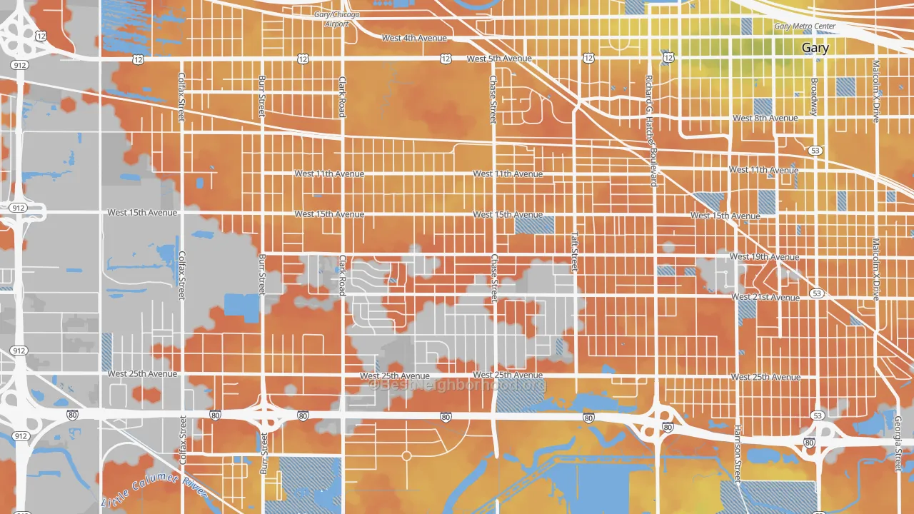 Bike Grade map of Tolleston, Gary, IN