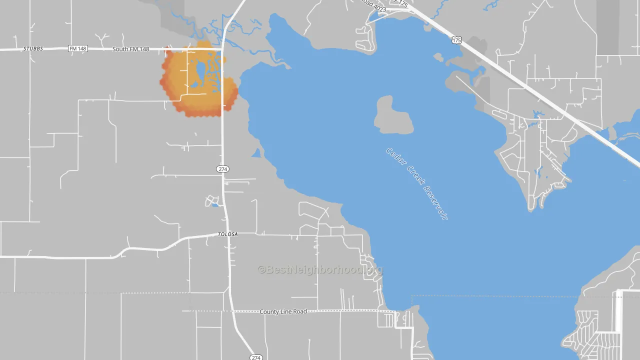 Bike Grade map of Tolosa, TX
