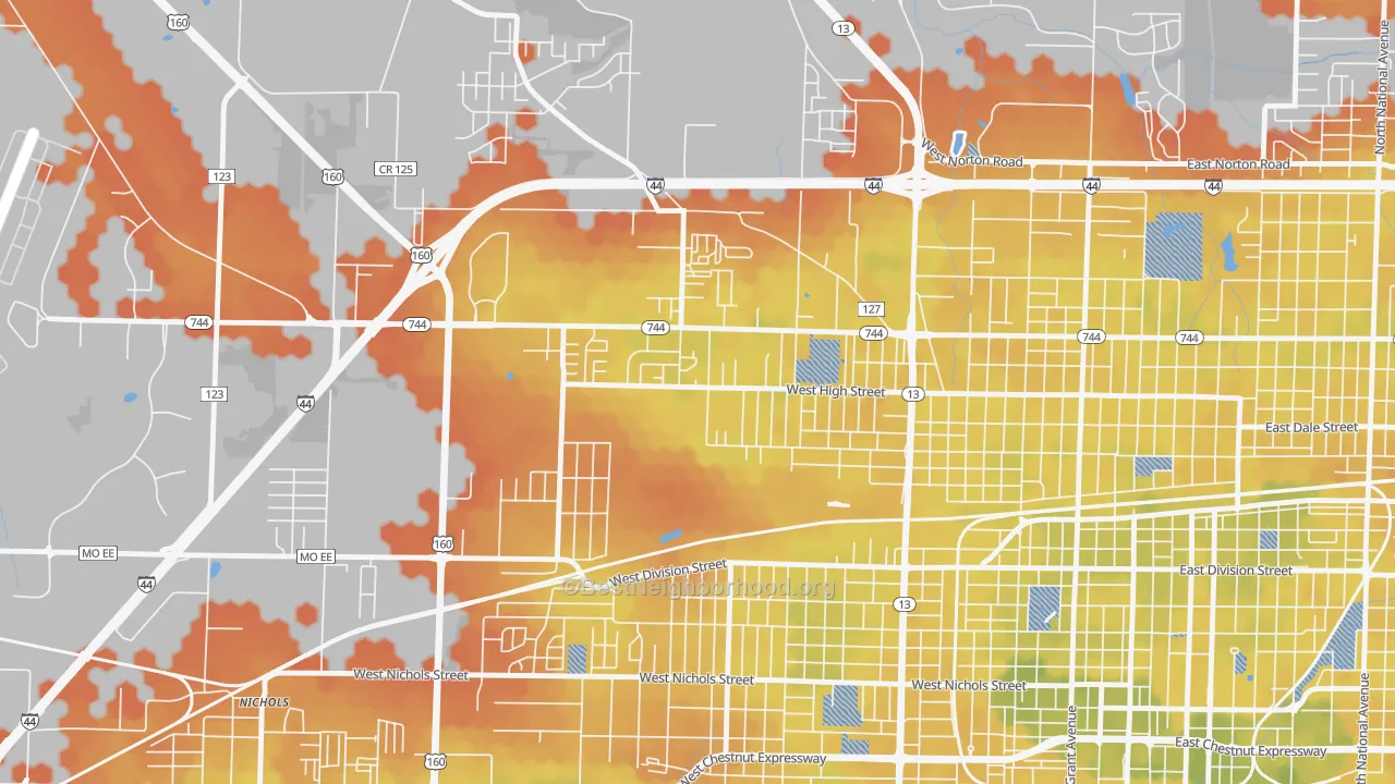 Bike Grade map of Tom Watkins, Springfield, MO
