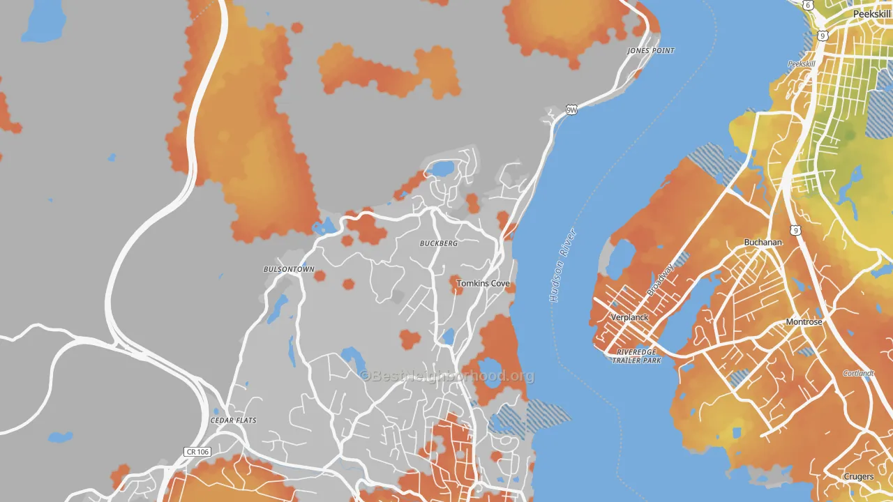 Bike Grade map of Tomkins Cove, NY
