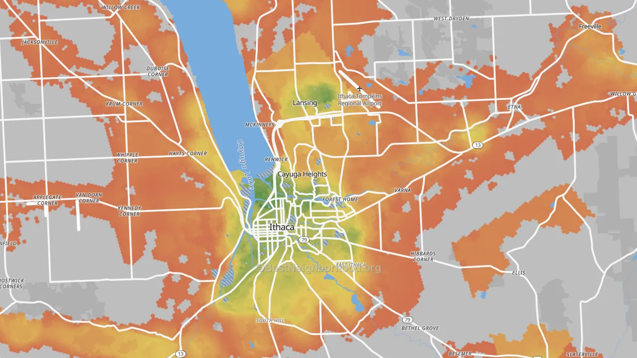 Bike Grade map of Tompkins County, NY