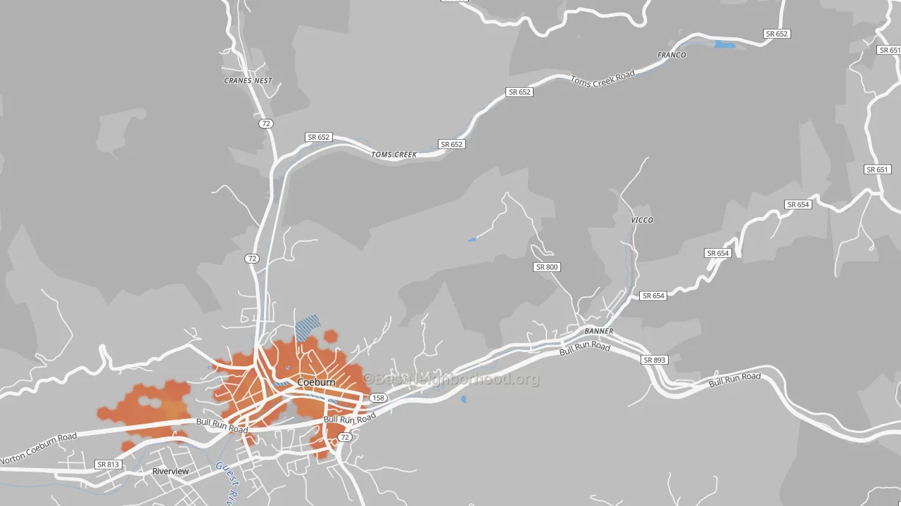 Bike Grade map of Toms Creek, VA