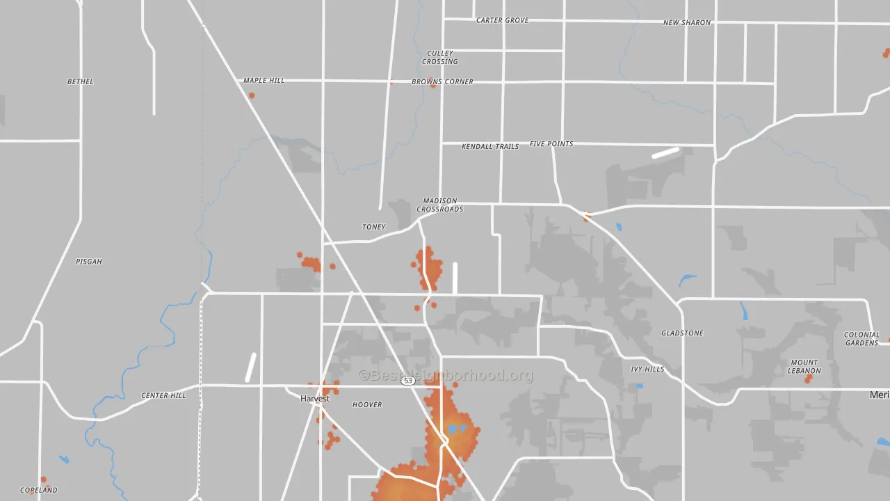 Bike Grade map of Toney, AL