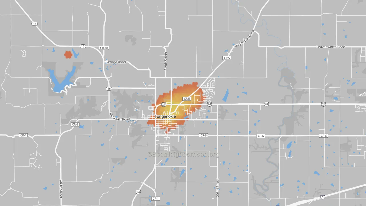 Bike Grade map of Tonganoxie, KS