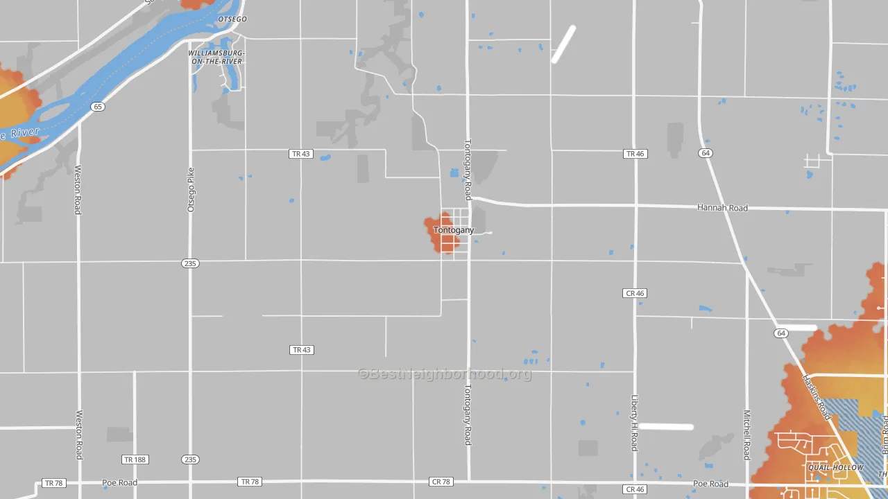 Bike Grade map of Tontogany, OH