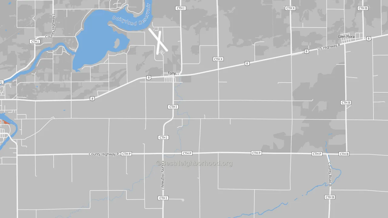 Bike Grade map of Tony, WI