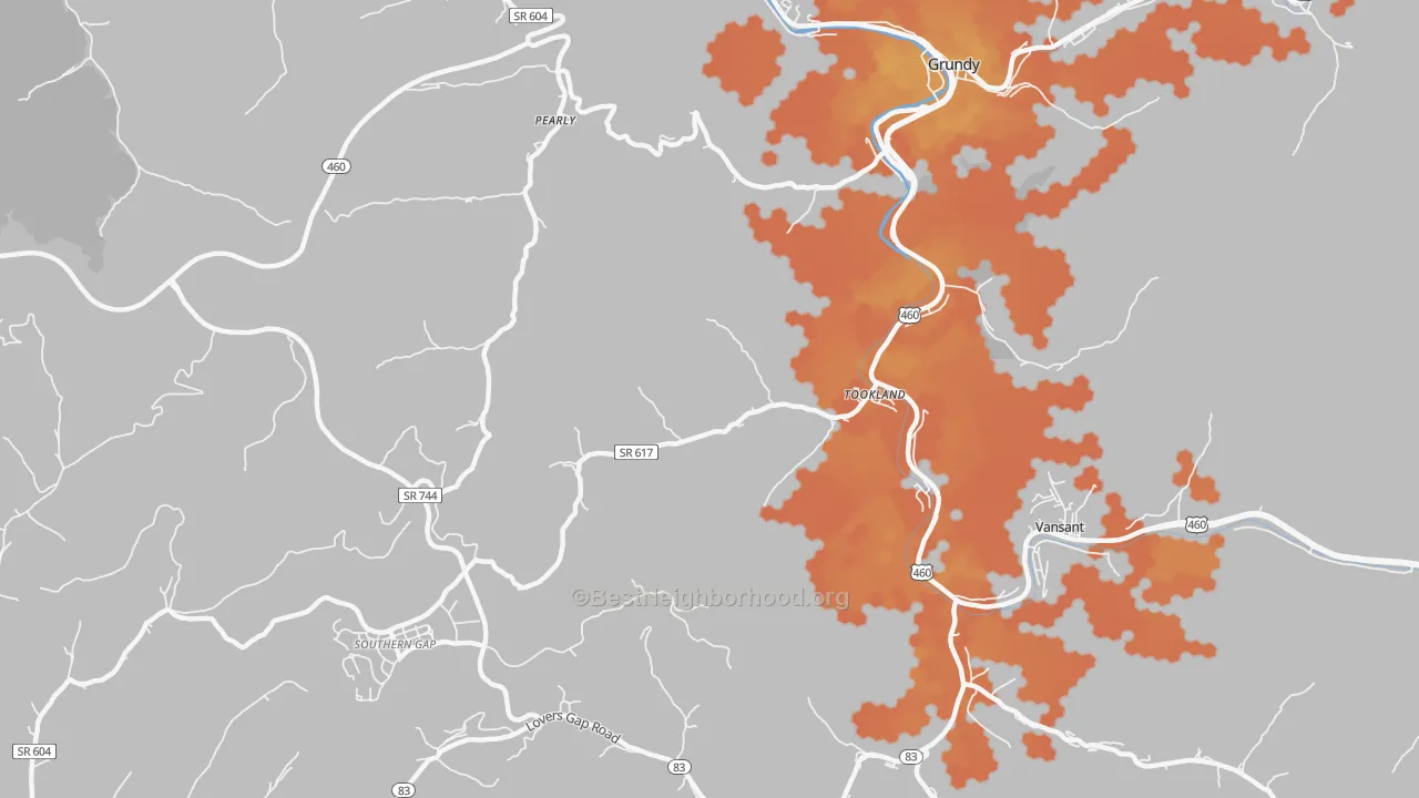Bike Grade map of Tookland, VA