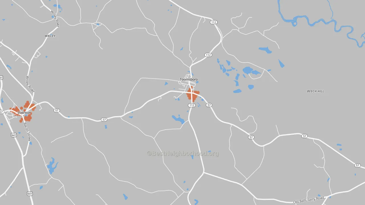 Bike Grade map of Toomsboro, GA