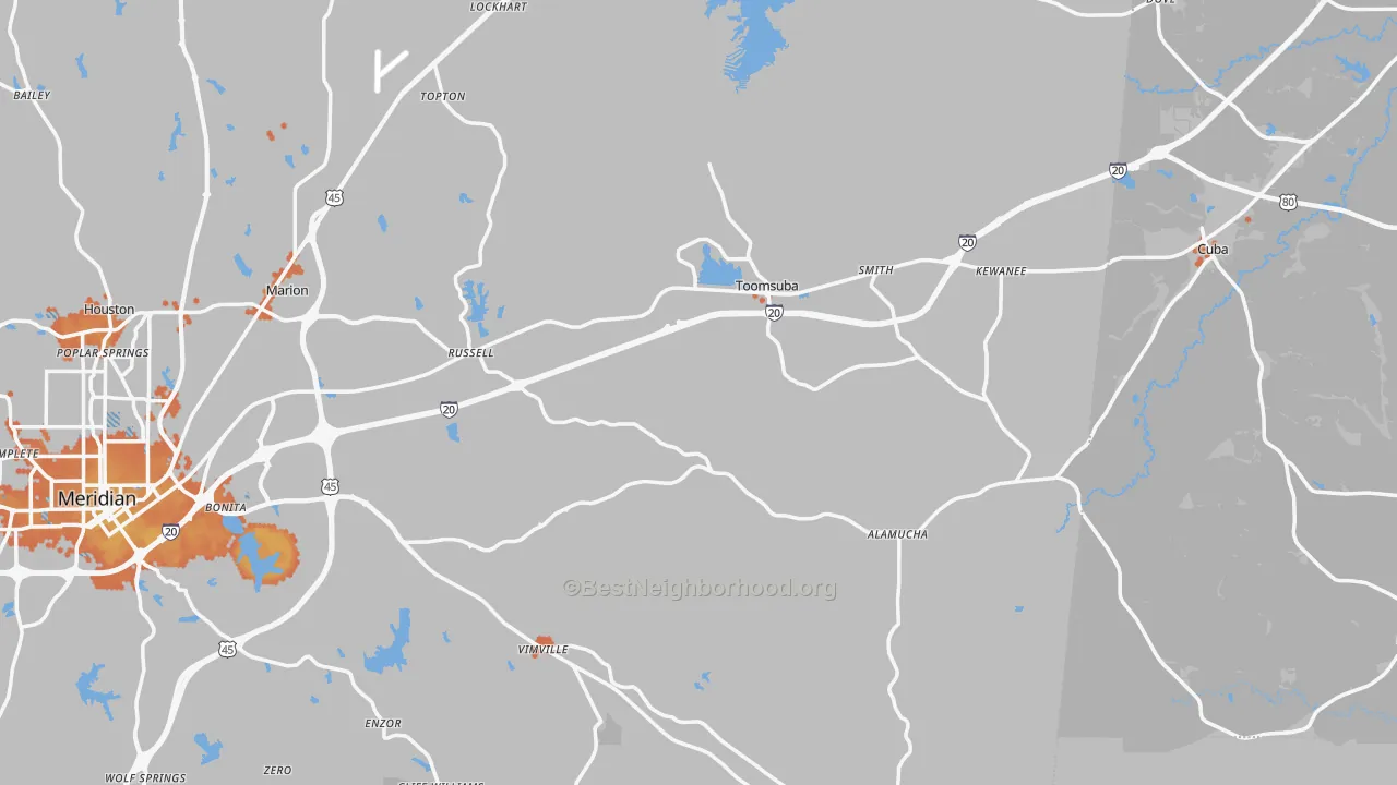 Bike Grade map of Toomsuba, MS