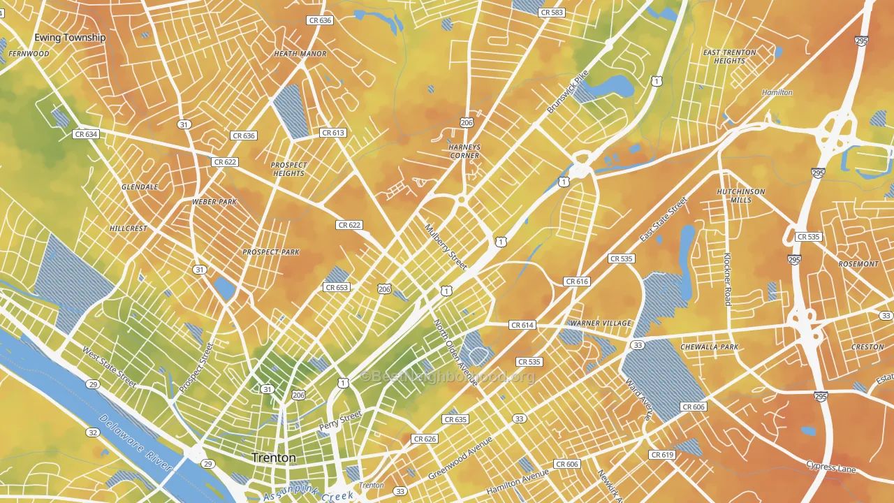 Bike Grade map of Top Road, Trenton, NJ