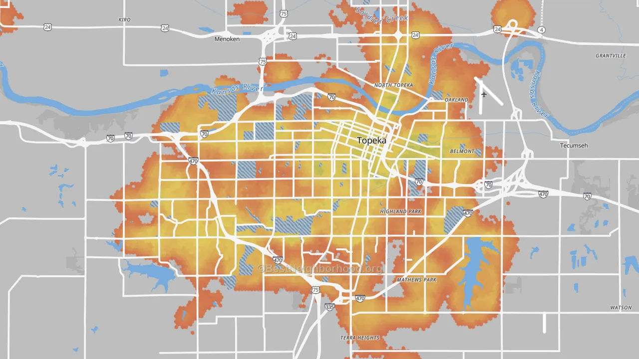Bike Grade map of Topeka, KS
