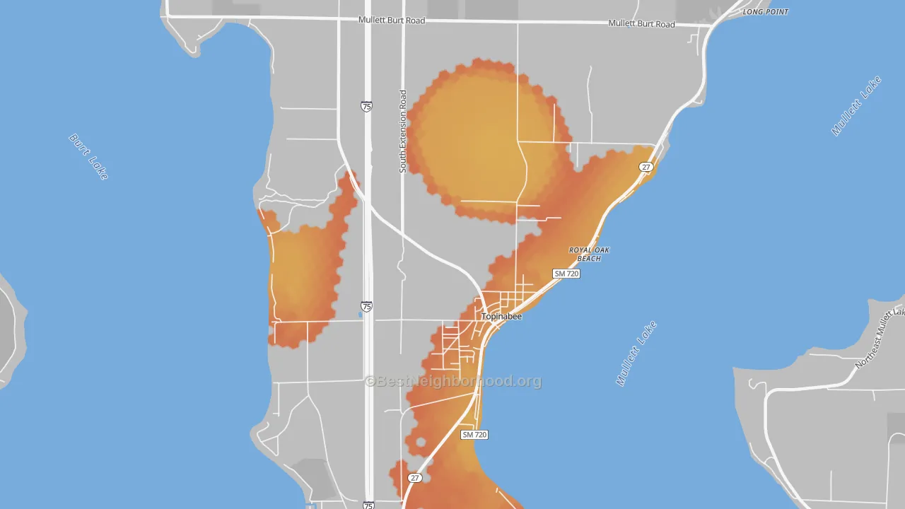 Bike Grade map of Topinabee, MI