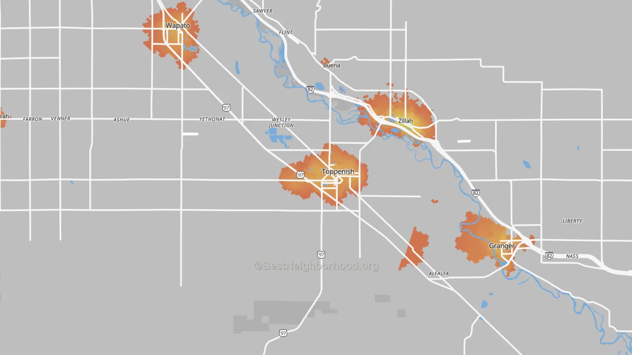 Bike Grade map of Toppenish, WA
