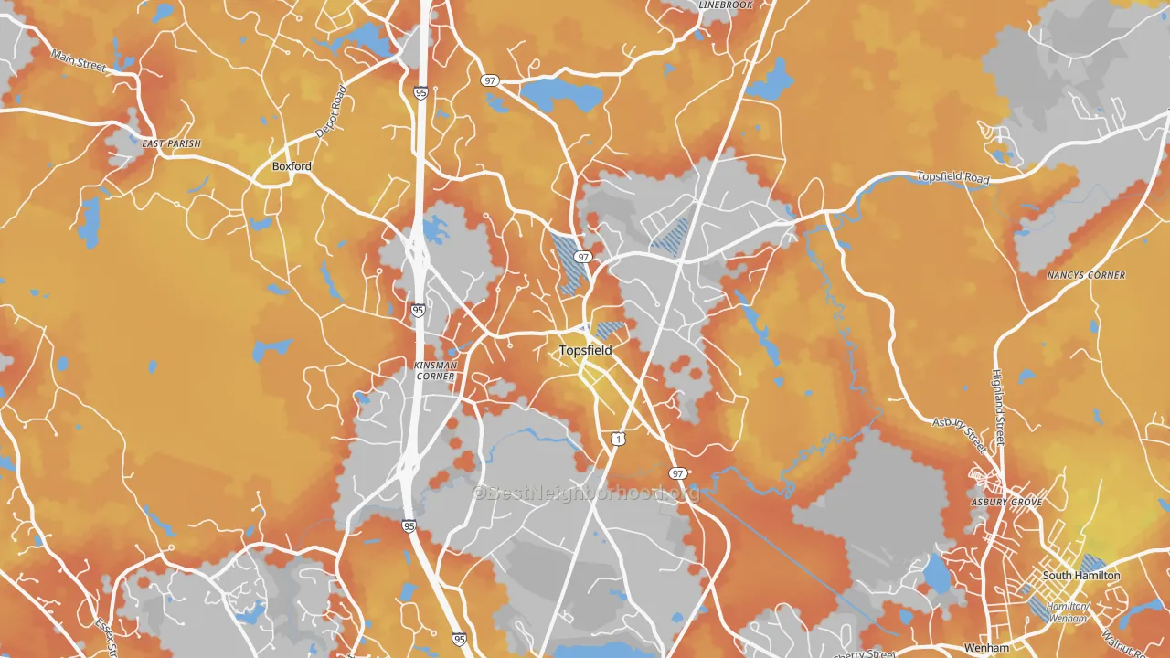 Bike Grade map of Topsfield, MA