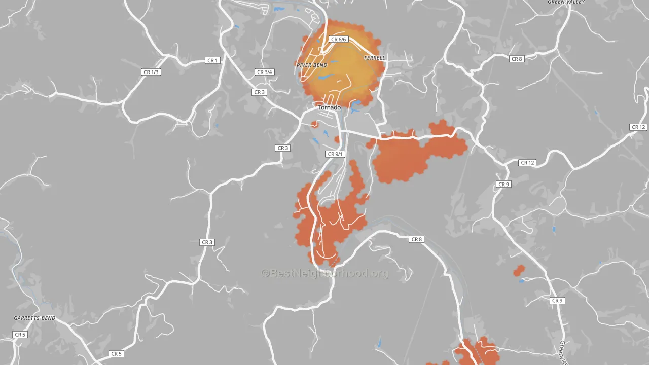 Bike Grade map of Tornado, WV