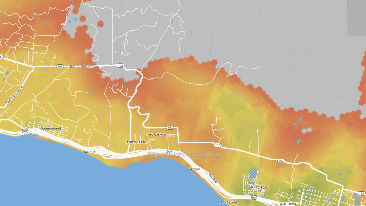 Bike Grade map of Toro Canyon, CA