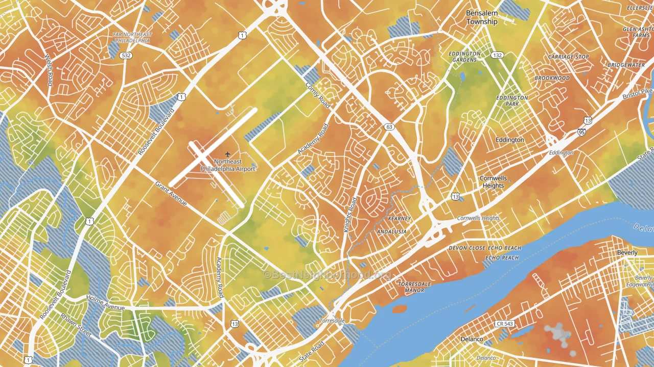 Bike Grade map of Torresdale, Philadelphia, PA