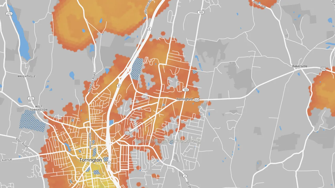 Bike Grade map of Torringford, Torrington, CT