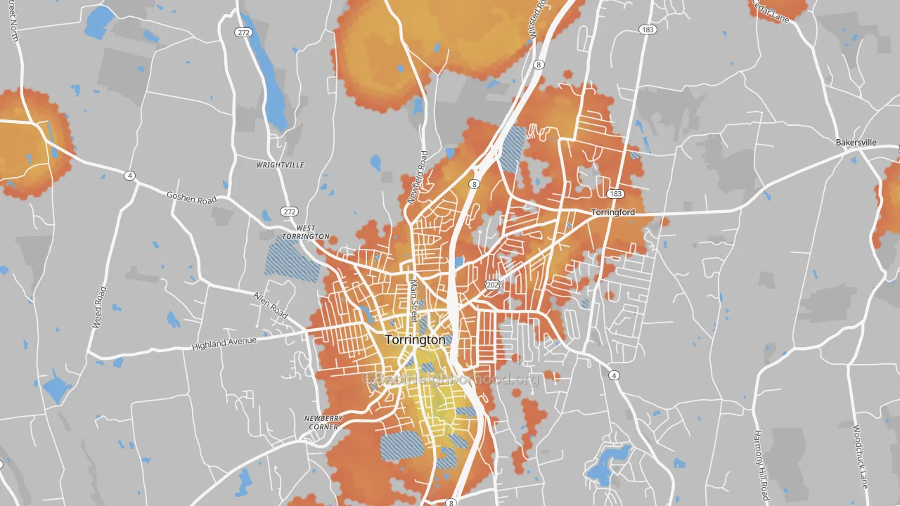 Bike Grade map of Torrington, CT
