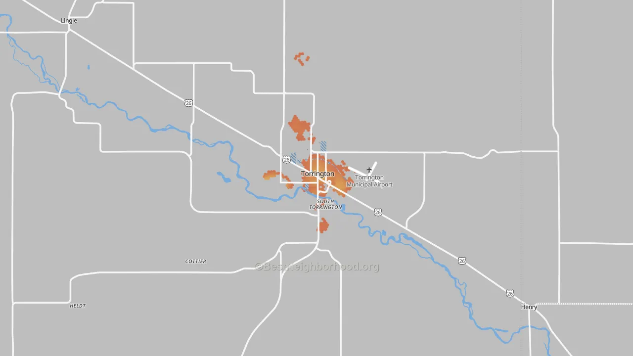 Bike Grade map of Torrington, WY