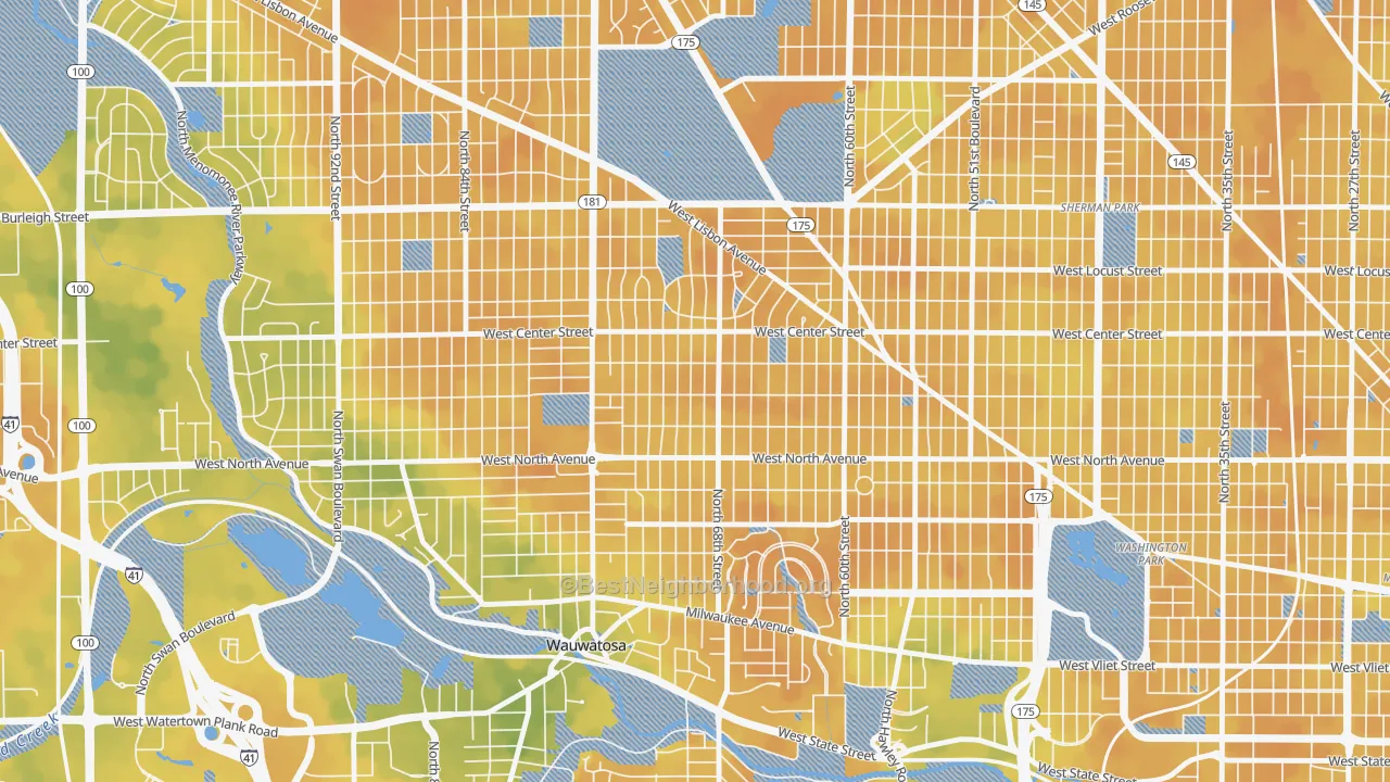 Bike Grade map of Tosa East Towne, Wauwatosa, WI