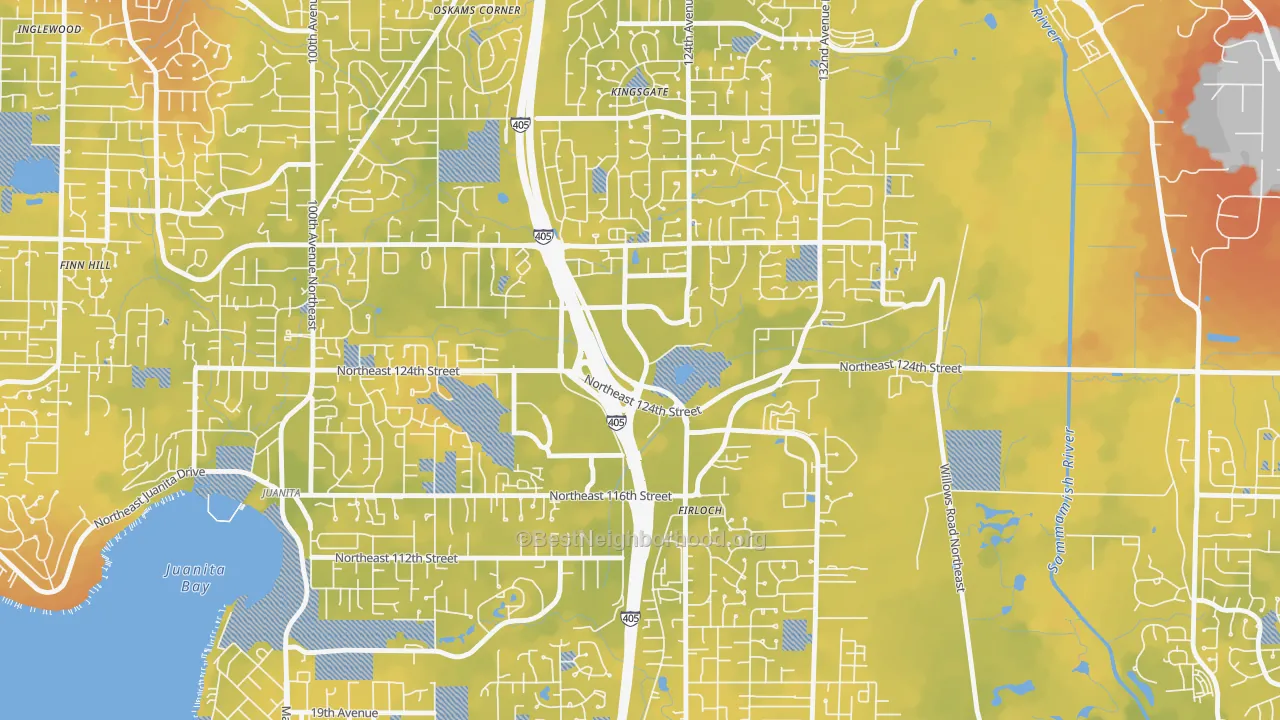 Bike Grade map of Totem Lake, Kirkland, WA