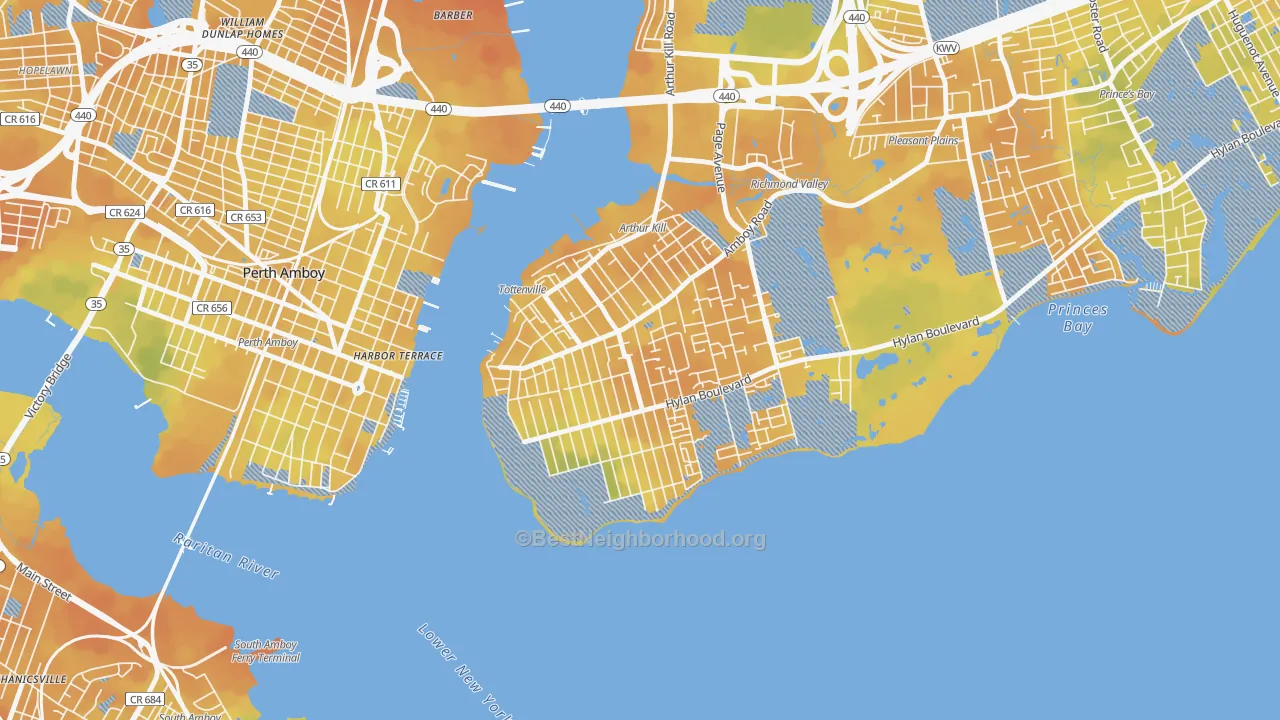Bike Grade map of Tottenville, Staten Island, NY
