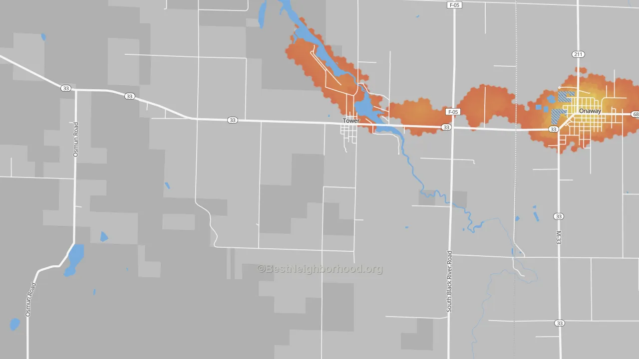 Bike Grade map of Tower, MI