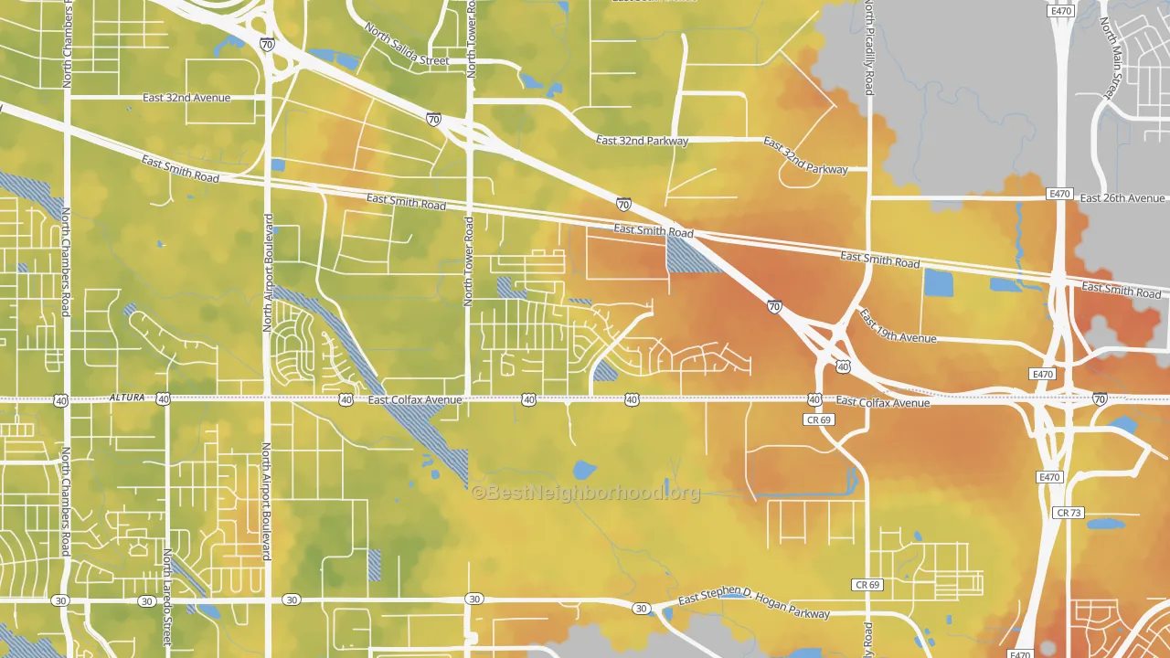 Bike Grade map of Tower Triangle, Aurora, CO