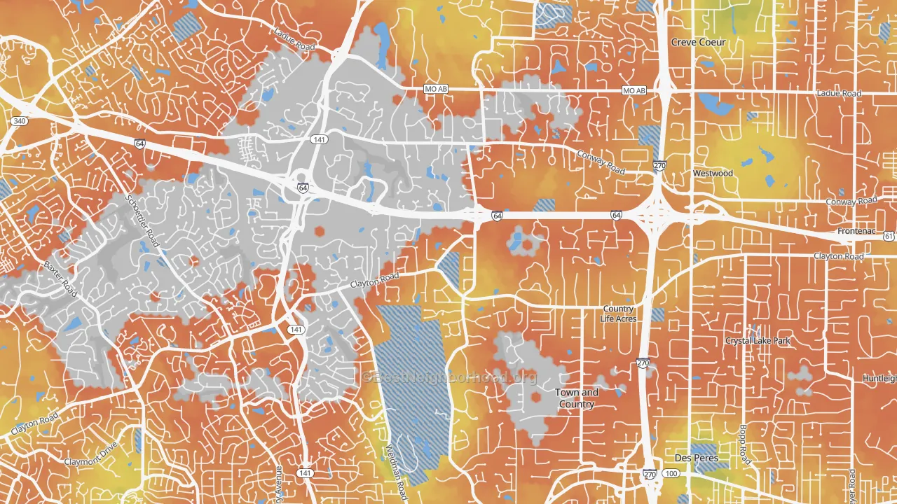 Bike Grade map of Town and Country, MO