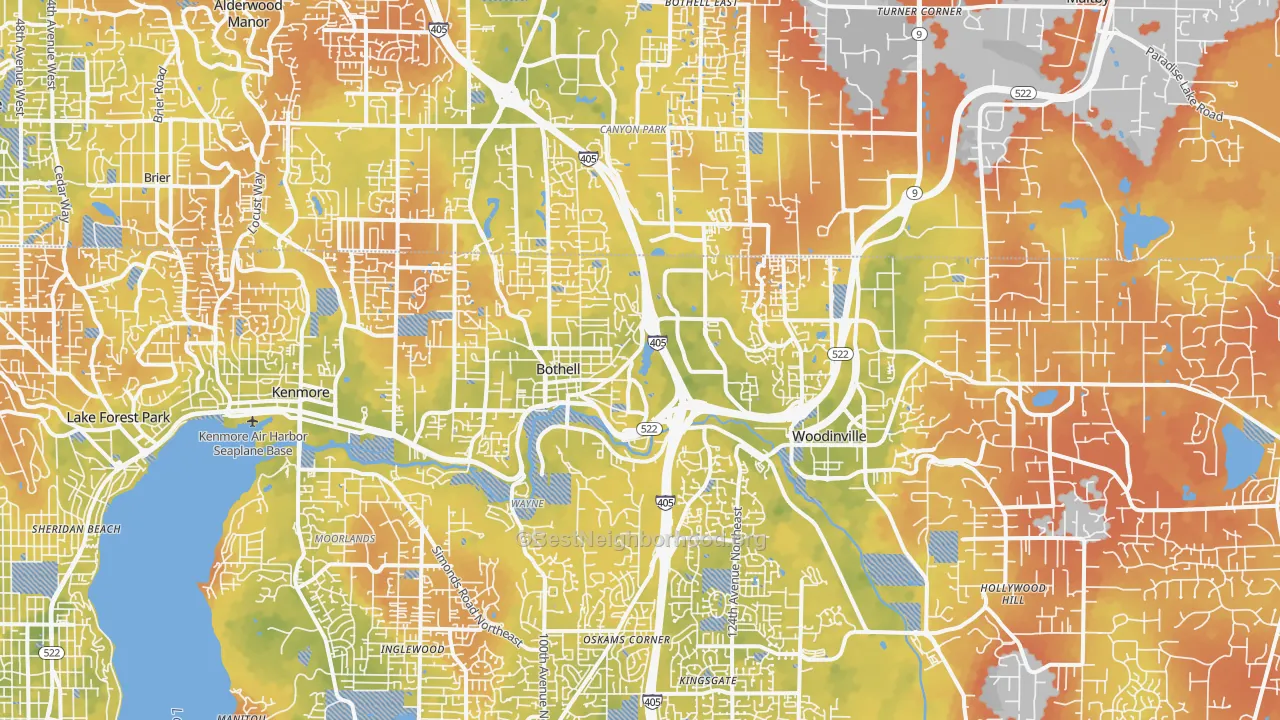 Bike Grade map of Town Center, Woodinville, WA