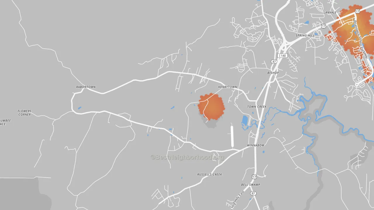 Bike Grade map of Town Creek, NC