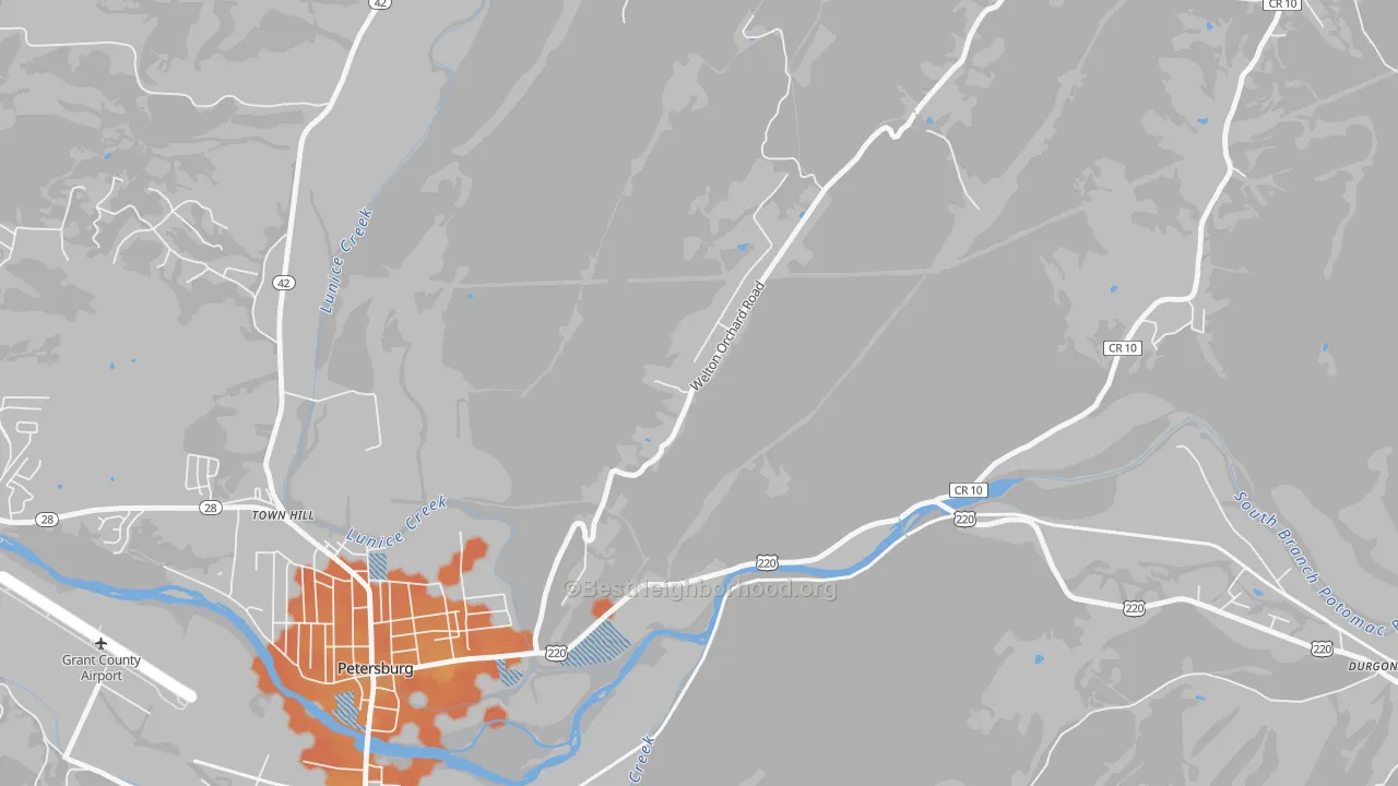 Bike Grade map of Town Hill, WV
