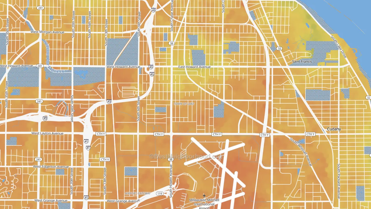 Bike Grade map of Town of Lake, Milwaukee, WI