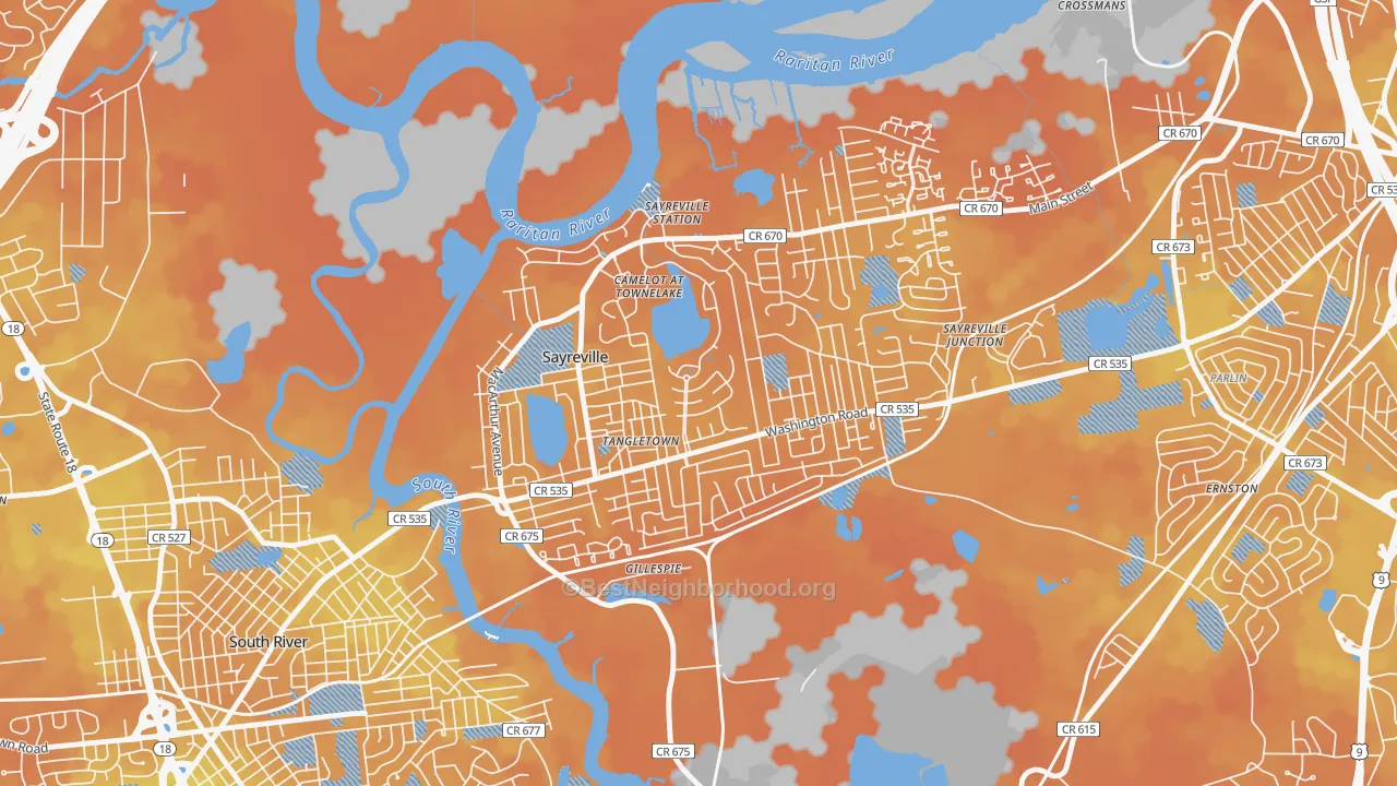 Bike Grade map of Townelake, Sayreville, NJ