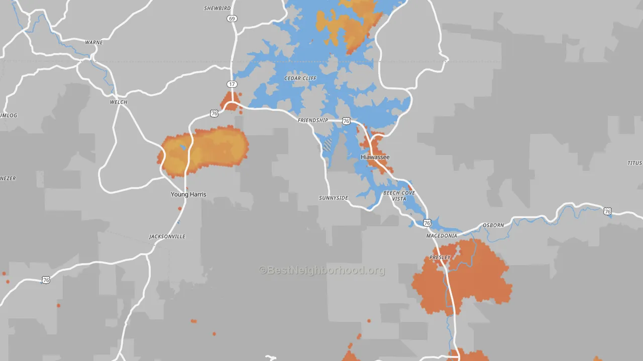 Bike Grade map of Towns County, GA